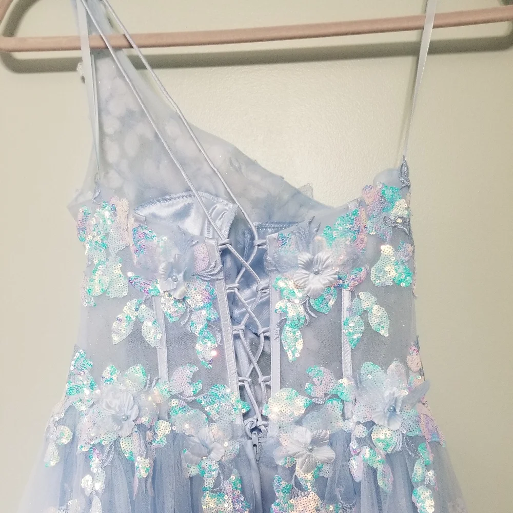 Light Blue Holographic Flower Gown - Picture 6 of 10
